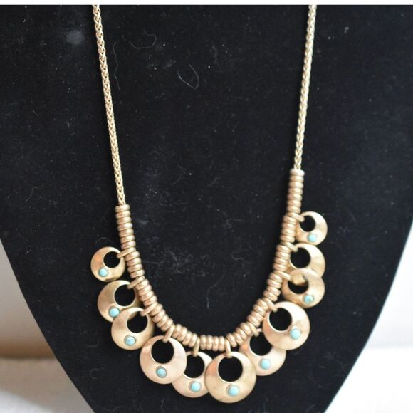 Lucky Brand Vintage Crescent Moon Turquoise Accent Gold Tone Never Worn Necklace - Picture 1 of 4